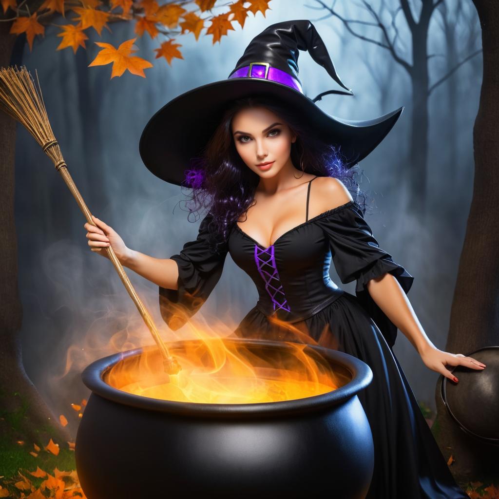 Enchanting Witch Emerges from Cauldron