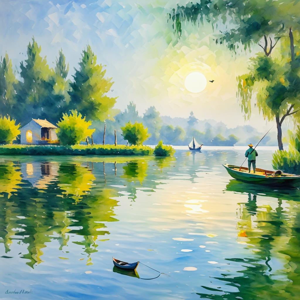 Impressionist Fisherman by Serene Lake