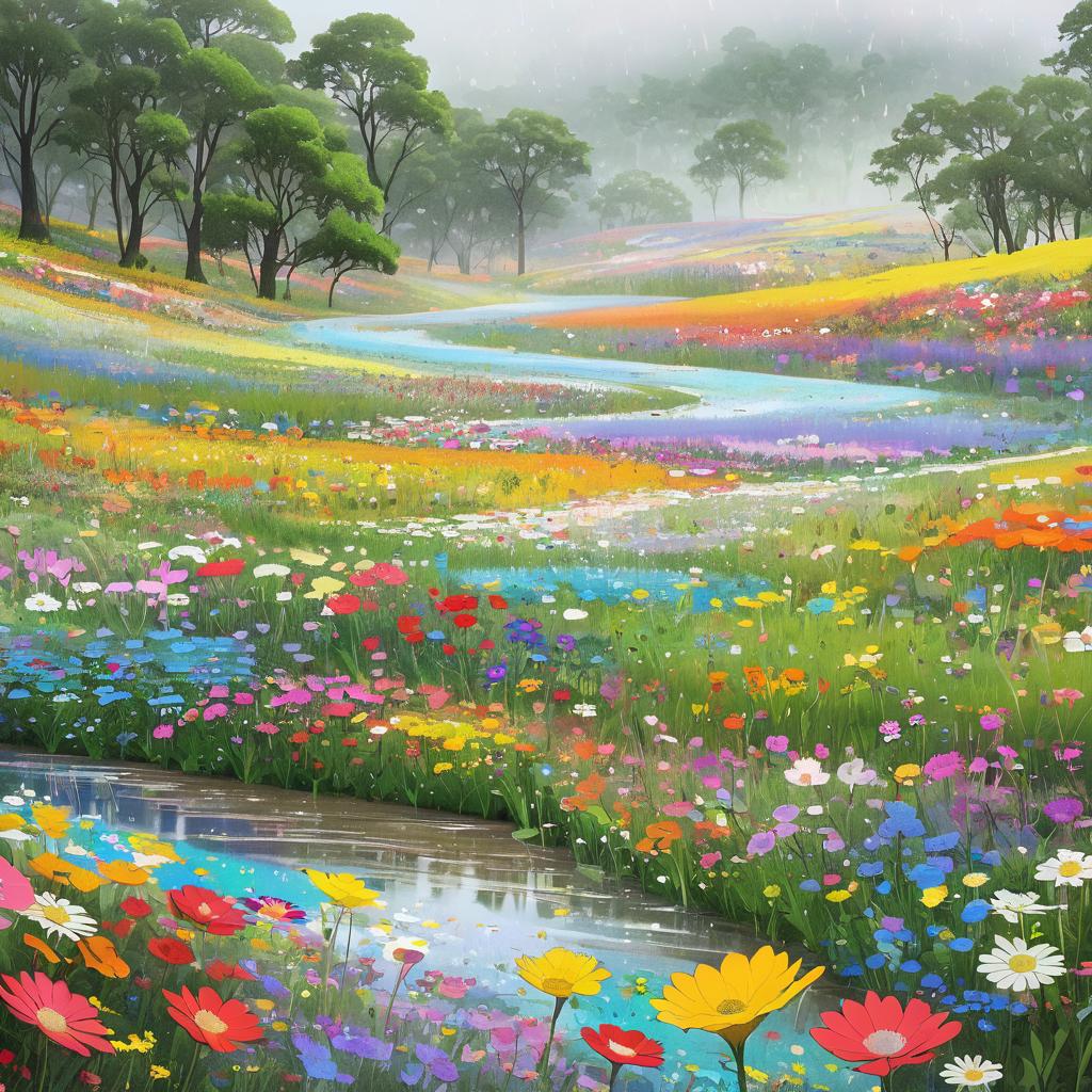 Vibrant Wildflower Valley in Clay Rendering