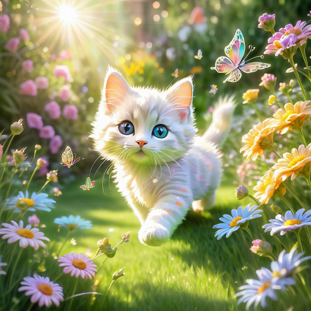 Whimsical Kitten Chasing Butterfly Art