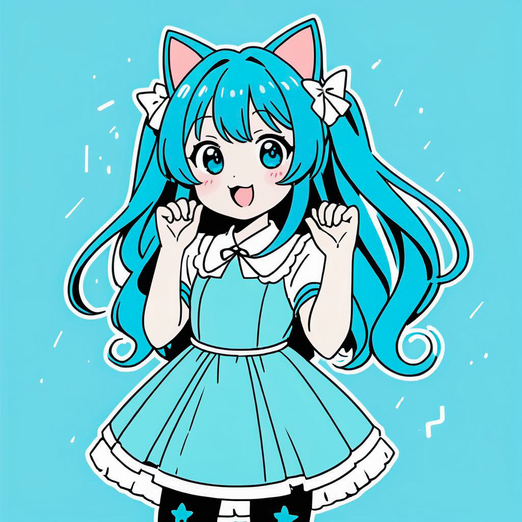 Vibrant Chocola: Teal-Haired Catgirl