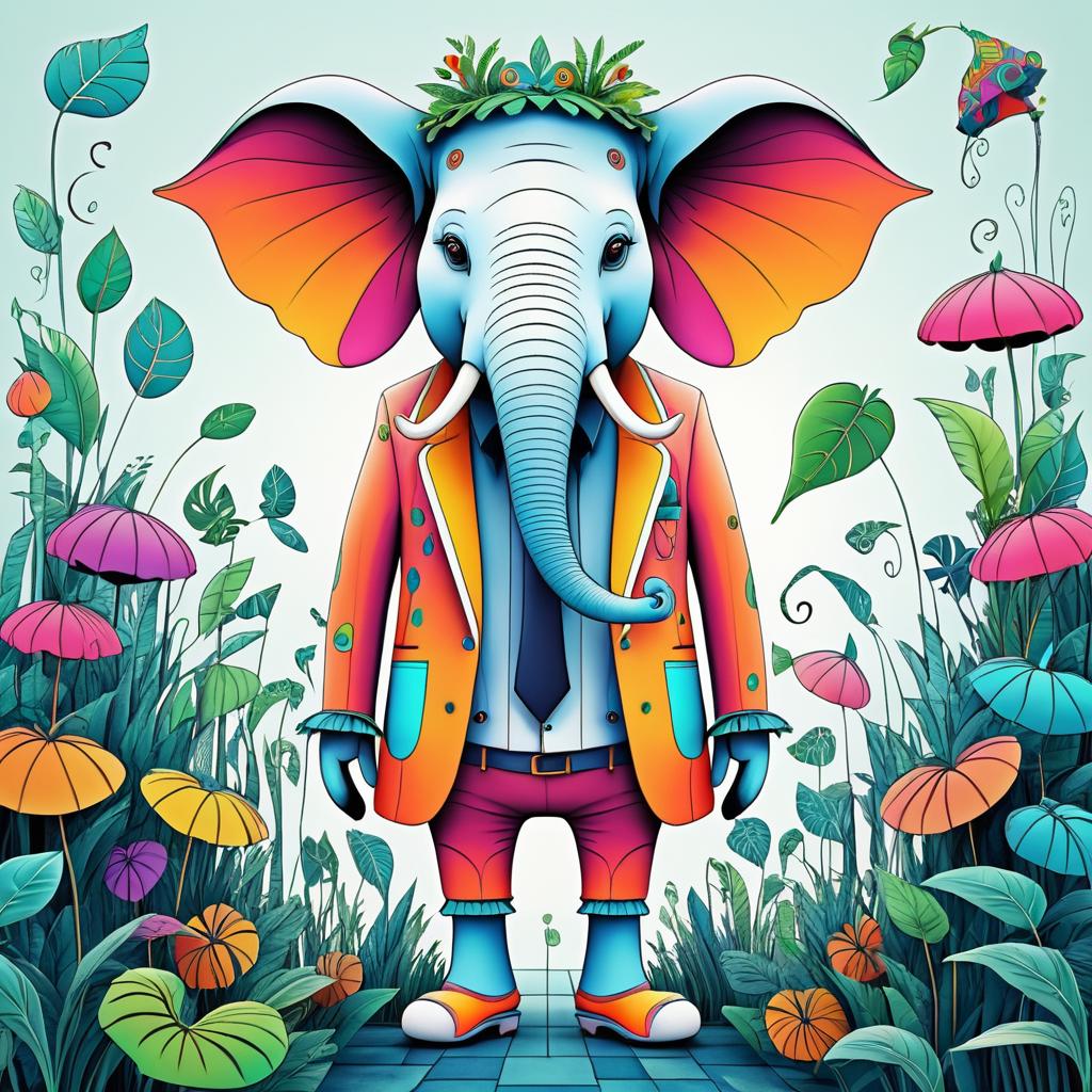 Whimsical Elephant in Burtonesque Style