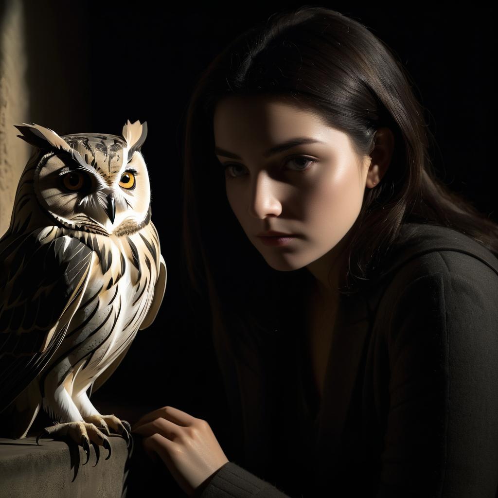 Melancholic Owl and Haunting Woman