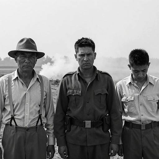 Three Soldiers in a Smoky Landscape