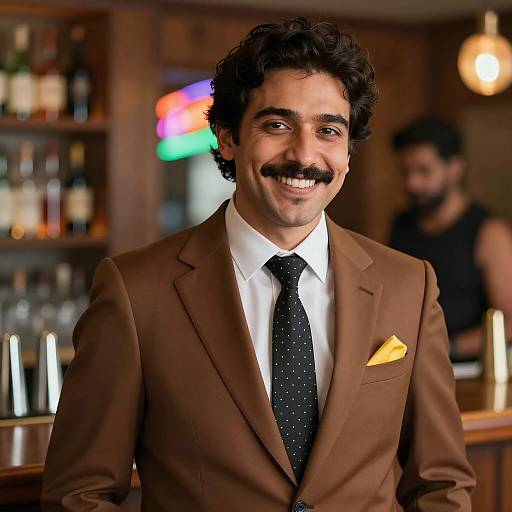 Stylish Man at Bar with Vibrant Ambiance