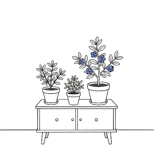 Minimalist Blueberry Bush Contour Sketch