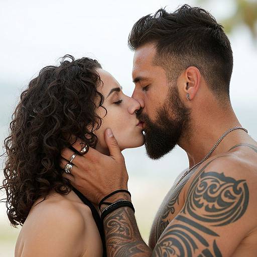 Passionate Tattooed Couple Close-Up