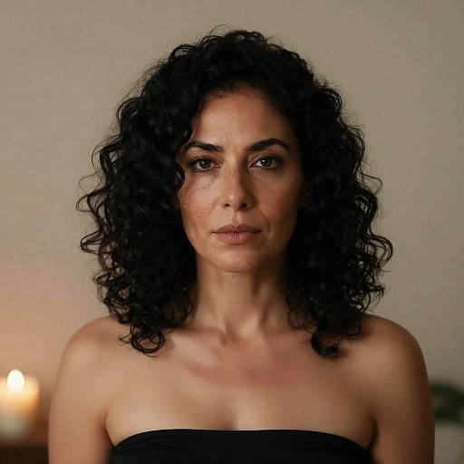 Portrait of Middle-Aged Woman with Curly Hair