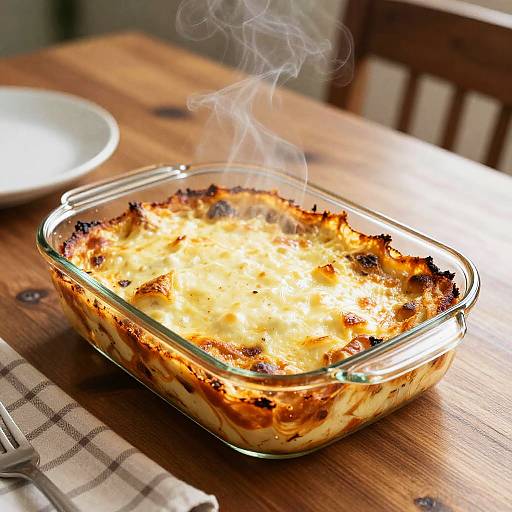 Homely Baked Lasagna in Pyrex Dish