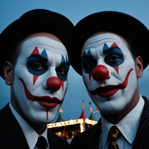 Two Male Clowns with Painted Faces at Carnival Dusk