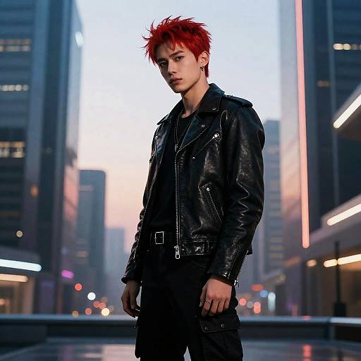 Cinematic Red-Haired Rebel in Neon City
