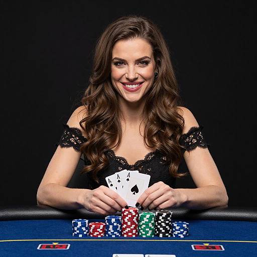 Smiling Woman Holding Cards in Casino