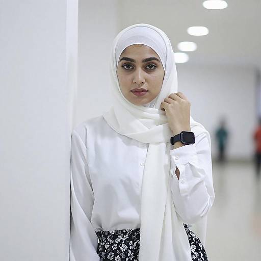 Young Woman Adjusting White Hijab