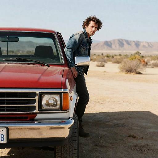 Sunlit Pickup Truck in Desert Landscape