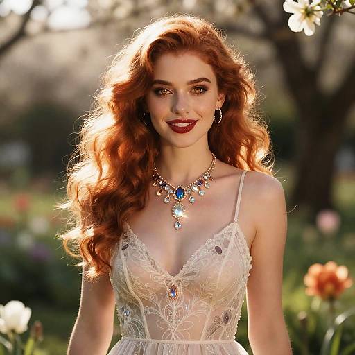Portrait of Woman with Strawberry-Blonde Hair and Fantasy Necklace