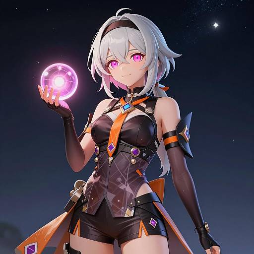 Confident Female Anime Mage with Glowing Orb
