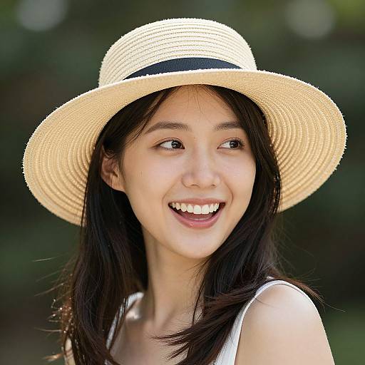 Cheerful Woman Wearing Straw Hat