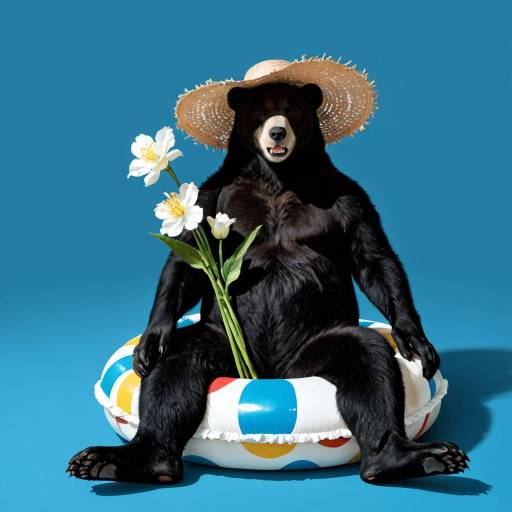 Elegant Asian Black Bear in Flowers