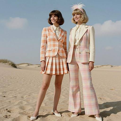 1970s Pastel Plaid Fashion in Sand Dunes