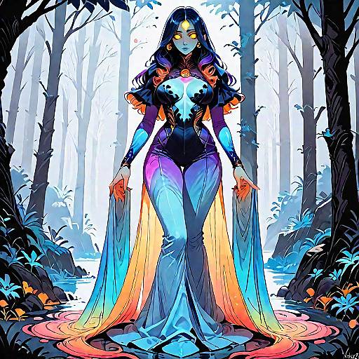 Glowing Ghost Girl in Enchanted Forest