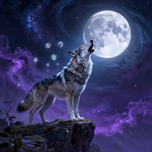 Cosmic Wolf Howling Fantasy Scene