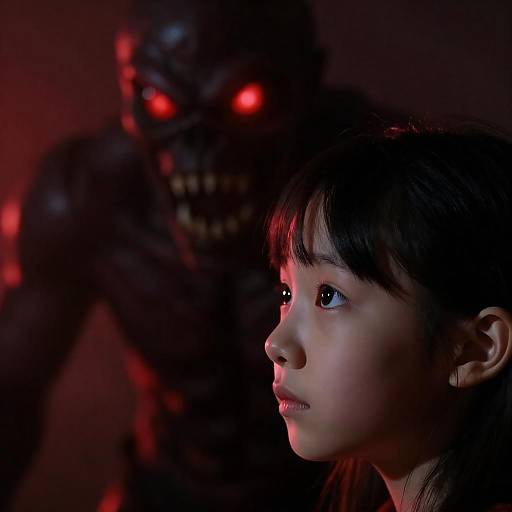 Intense Profile Encounter with Shadowy Monster