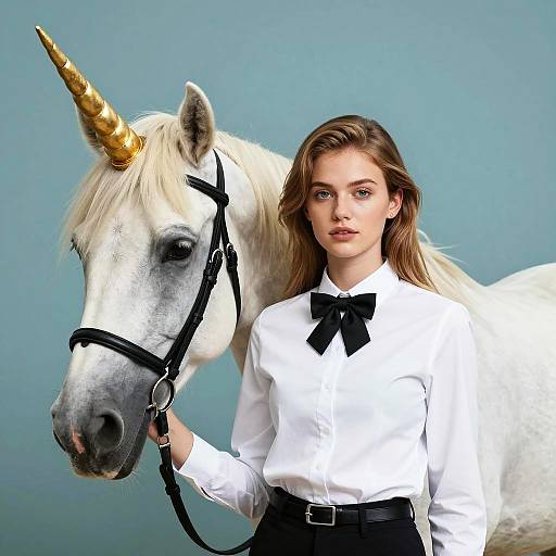 Young Woman with Unicorn Horse