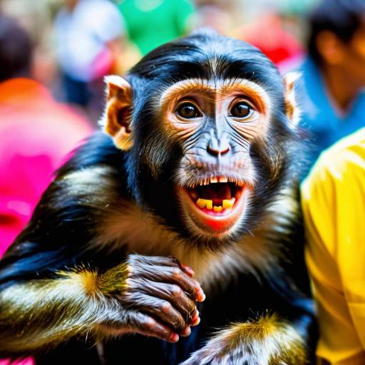 Vibrant Monkey in Bustling Marketplace Vibrant Monkey in Bustling Marketplace