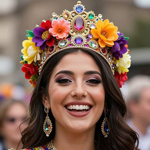 Joyful Woman with Floral Jewel Crown