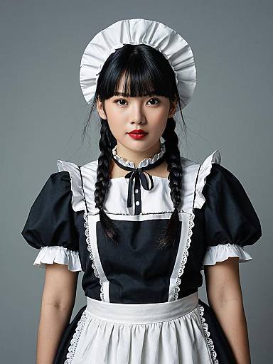 Asian Woman in Traditional Dairy Maid Costume