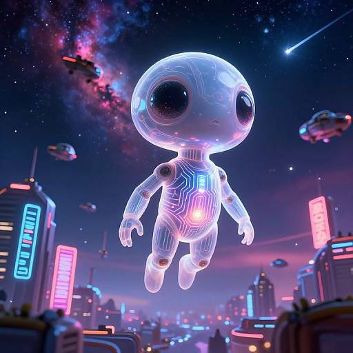 Translucent Alien Above Futuristic City