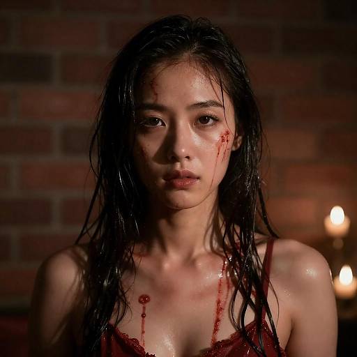 Dramatic Portrait of Woman with Blood