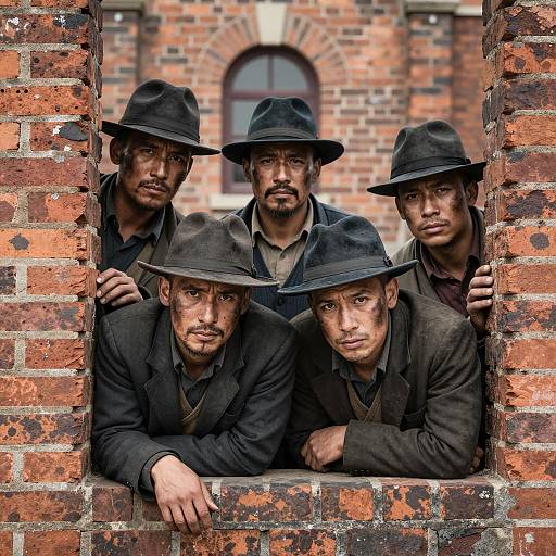 Mysterious Figures Behind a Brick Wall