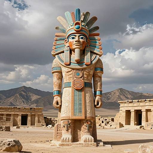 Aztec Warrior Statue in Desert