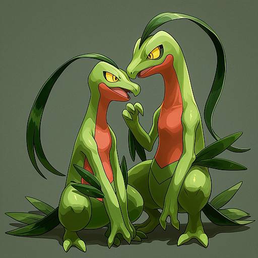 Illustration of Grovyle, pokemon in the style of Paddy field