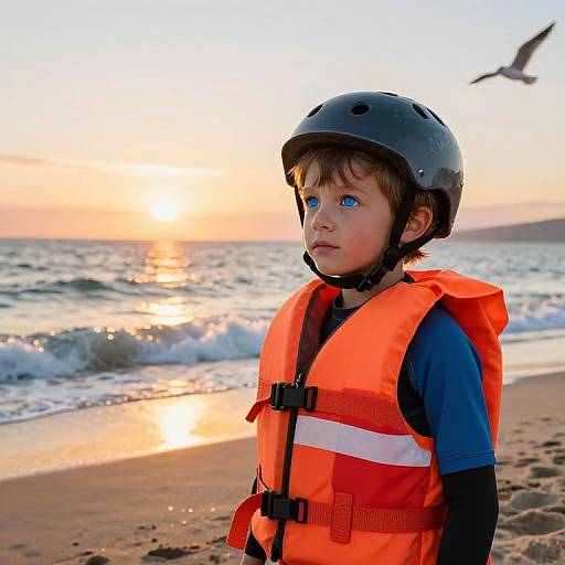 Adventurous Boy on Sunset Beach