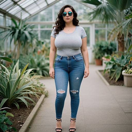 Curvy Woman in Botanical Greenhouse