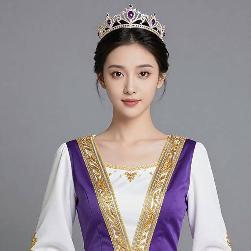 Regal Woman in Embroidered Dress