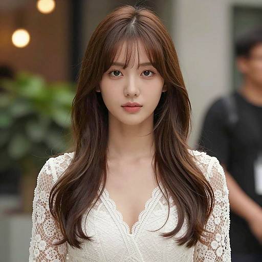 Young Woman in White Lace Dress Portrait