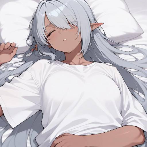 Sleeping Girl with Dark Skin and Long Hair