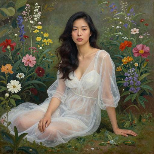 Serene Asian Woman in Lush Garden