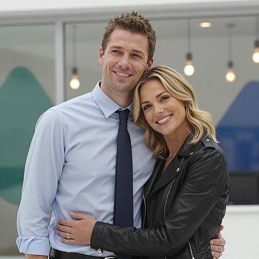 Smiling Couple Embracing Indoors