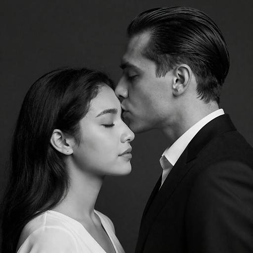 Black and White Intimate Forehead Kiss