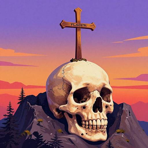 Colorful Flapper Cross Skull Mountain
