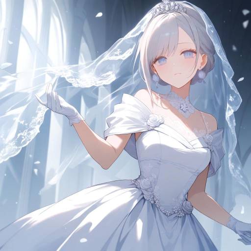 Elegant Anime Bride in Satin Gown