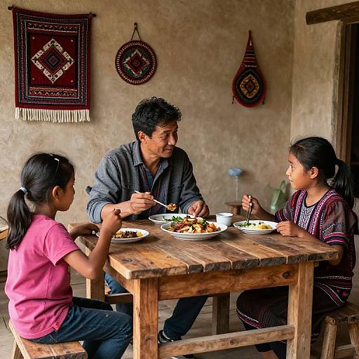 Traveler Sharing Meal with Local Family