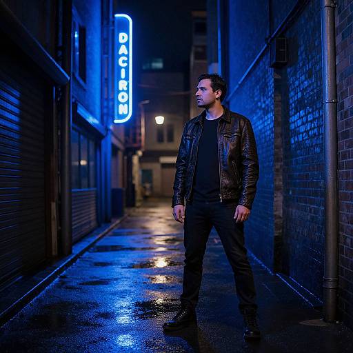 Blue Neon Alley Night Scene