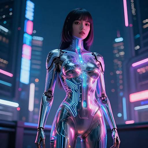 Cyberpunk AI Girl in Futuristic City