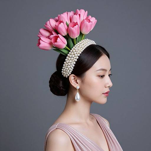 Elegant Woman with Rose Couture Headpiece