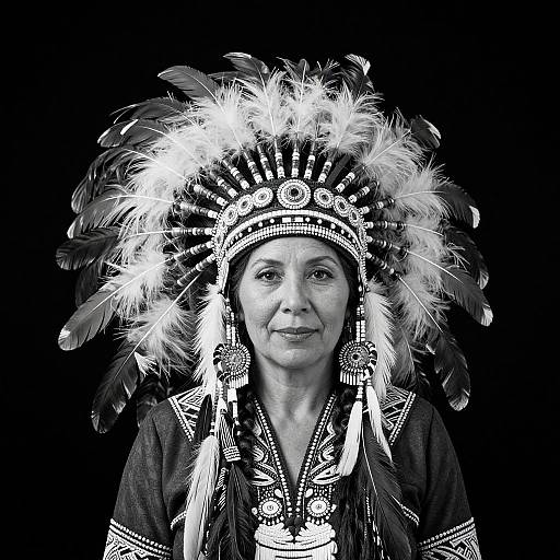 Native American Woman in Feathered Headdress